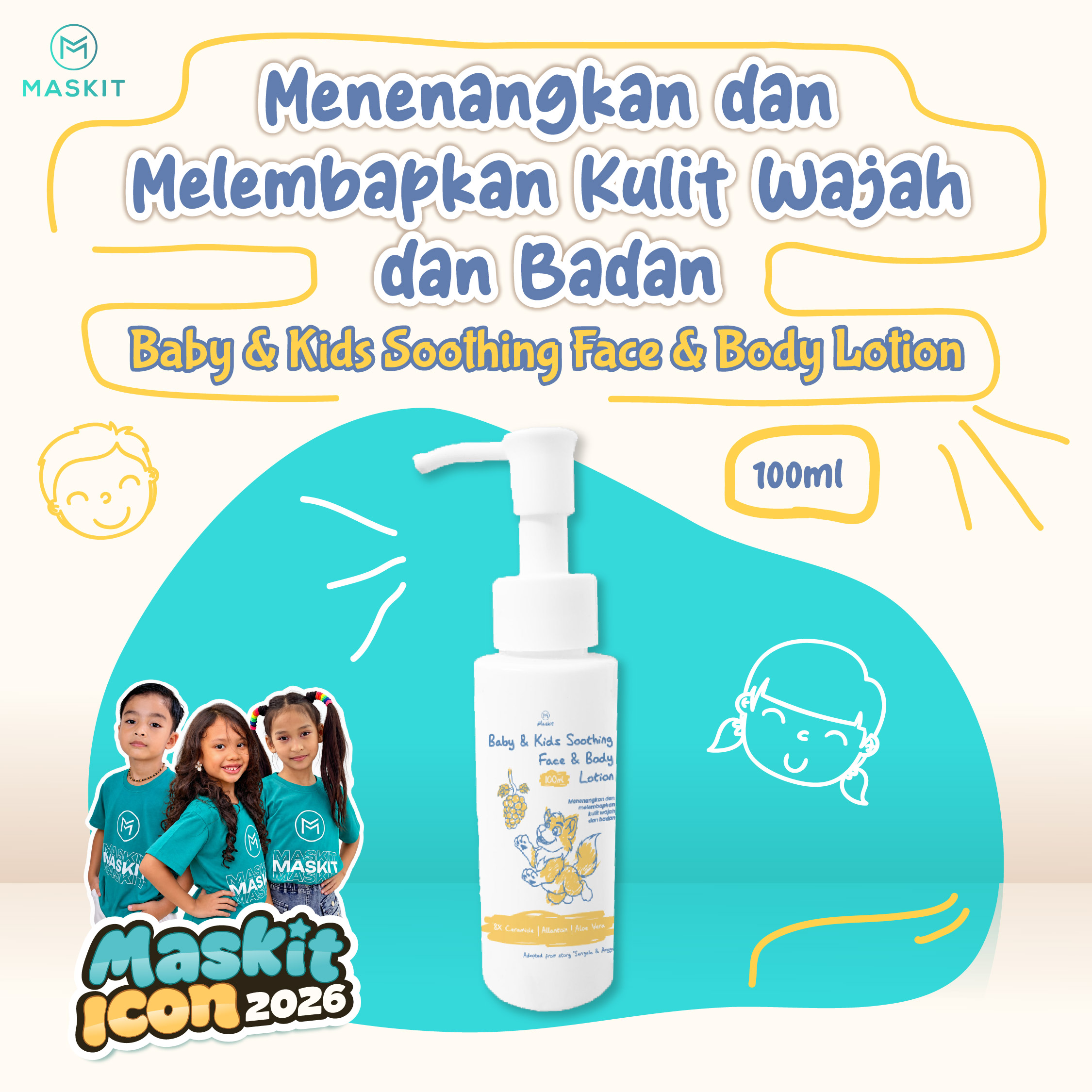 (NEW 2026 - ECOM MASKIT ICON) Maskit Baby & Kids Soothing Face & Body Lotion (2)